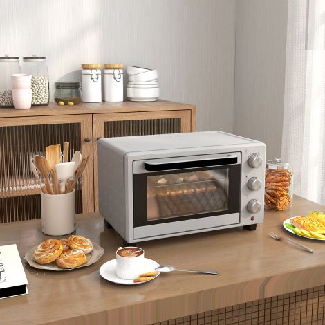 väike ahi 21L, 100°C-230°C, 1-tunnine taimer, 3 küpsetusrežiimiga, traadist rest, küpsetusplaat, roostevaba teras, 46L x 38,5B x 29H cm, hõbedane| Aosom