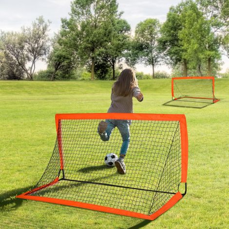 Jalgpalliväravad 2-osaline komplekt Kokkupandavad miniväravad metallist ja Oxford-kangast lastele õues oranžid 183 x 90 x 90 cm.