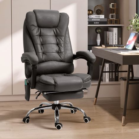 Vinsetto kontoritool massaaži- ja soojendusfunktsiooniga, ergonoomiline, 6 massaažipunkti, jalatugi, kaugjuhtimispult, polüester, 65 x 160 x 104 cm, hall| Aosom