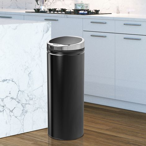 Sensor prügikast 50L Automaatne prügikast, Roostevaba köögikast, Infrapunasensor, Must, Roostevaba teras| Aosom