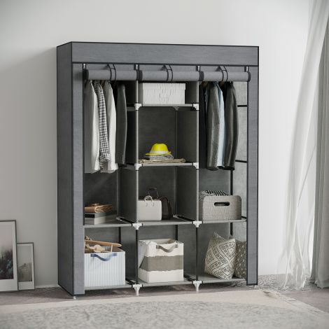 Kangakapp, riidekapp riidepuudega, 8 taset, kokkupandav kapp, kokkupandav garderoob magamistuppa, koridori, lausriie, tumehall, 125 x 43 x 162,5 cm