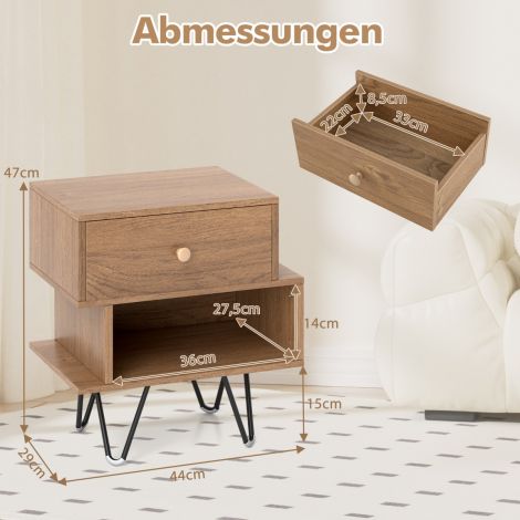 2-osaline öökappide komplekt eemaldatava sahtli ja avatud riiuliga, mid-century modern diivanilaud