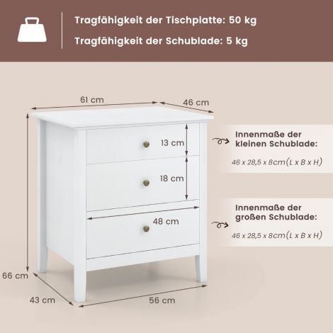 Öökapp 3 sahtliga Abilaud Öökommode Öökapp Valge