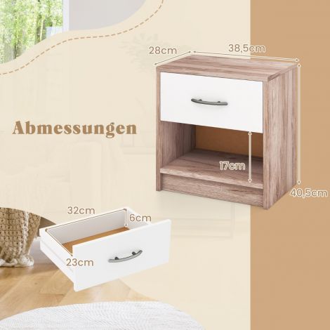 Öökapp sahtliga Väike abilaud avatud riiuliga 38,5 x 28 x 40,5 cm tamm + valge