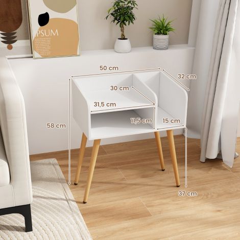 Öökapp/abilaud avatud riiuliga, diivanilaud metallist tugijalgadel, 50 × 32 × 58 cm, valge, 1 tk