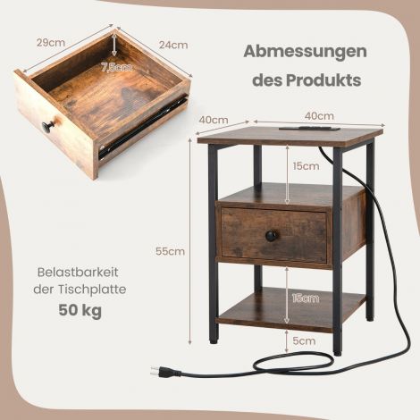 Öökapp laadimisjaama ja sahtliga, öökapp avatud riiulitega 40 × 40 × 55 cm, 2 tk