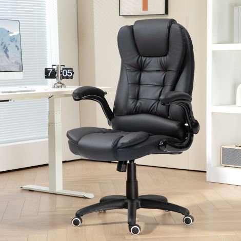 Kontoritool, ergonoomiline juhitool kiikfunktsiooniga, ülesklapitavad käetoed, kõrguse reguleerimisega pöörlev kirjutuslaud kodukontorisse, kunstnahk, must