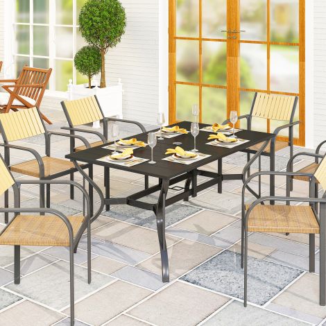 Aialaud teras 150x90 cm ilmastikukindel rõdulauaga varjuava, lamellide disainiga buffetilaud, matkalaud 6 inimesele, terrassilaud välistingimustes söögilaud aeda, terrassile, rõdule must.