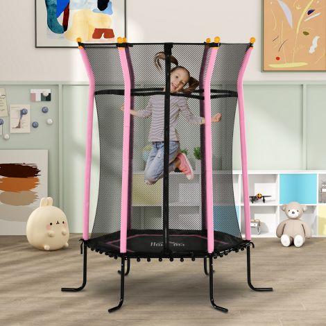 Laste batuut Ø163,5 cm, batuut turvavõrguga, äärekate, aedbatuut lastele 3-10 aastat, kuni 50 kg kandevõime, roosa