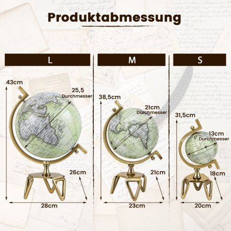 Ø 21 cm antiikne gloobus metalljalaga, pöörlev õpilasgloobus, geograafiline maailmakera Ø 21 cm