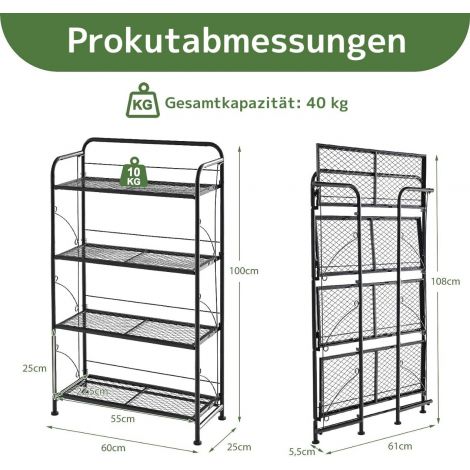 Kokkuklapitav 4-astmeline metallist taimealus reguleeritava riiuliga, kandevõimega kuni 40 kg