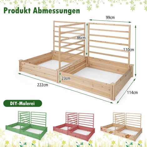 Kuusepuidust kõrgpeenar ronimisrestiga, võreseinaga lillekast 222 × 114 × 110 cm naturaalne