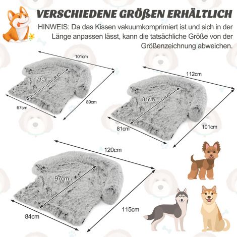 Plüüsist koeravoodi libisemiskindla põhja, eemaldatava pestava katte ja pehme kaelapadjaga, keskmine 112 × 101 cm, hall-valge
