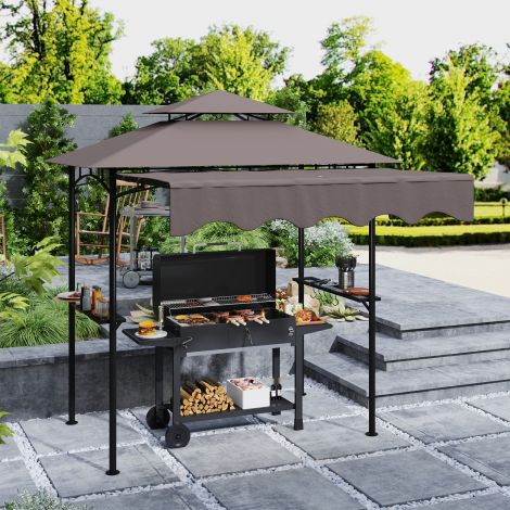 Grillpaviljon 242x149x248 cm veekindel leegiaeglustav aiamajake kahekordse katusega külgriiulitega, UV 30+ aiamajad, BBQ paviljon, aiatelk aia piknikule BBQ kohvile