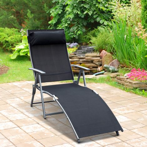 kokkupandav aiatool padjaga 137x63,5x100,5cm metall ja kangas must rannale ja terrassile