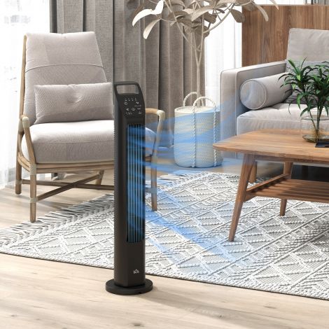 Torniventilaator, põrandaventilaator 3 režiimiga, kaugjuhtimispult, 50W ventilaator 4H taimeriga, 75° pöörlemine, magamistuppa, must
