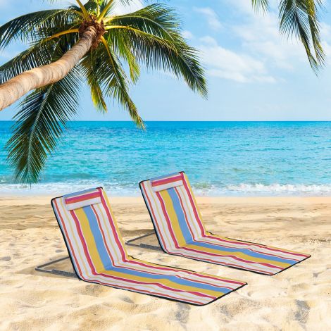 Rannamatt, 2-osaline komplekt kokkupandav rannatool peatoega, 5-astmeline kõrguse reguleeritav rannamadrats kandekotiga, teras, mitmevärviline, 134 x 48 x 33-43 cm