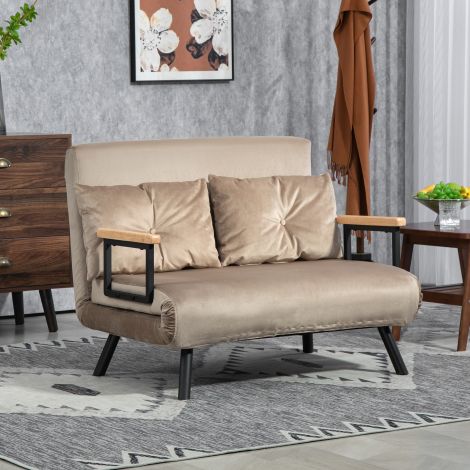2-kohaline diivan magamisfunktsiooniga, 102x73x81cm, viiekordselt reguleeritava seljatoega, viskepadi, libisemiskindlad jalad, sametvälimus, helepruun| Aosom