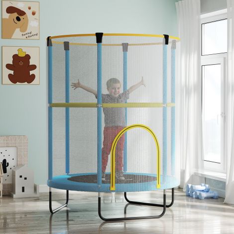 AIYAPLAY laste batuut Ø140 cm, siseruumide batuut turvavõrguga, kummipael, äärekate, laste batuut lukuga uksega 3-6-aastastele lastele tumesinine