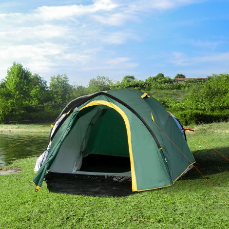 Kuppeltelk 2-3 inimest 190T klaaskiud polüester roheline+kollane 325x183x130cm vaiad