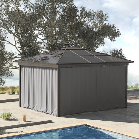 3x3 m paviljoni külgseinte jaoks 4 külge konksudega, helehall polüester, ideaalne aiamajale ja peotelgile 302 x 205 cm.