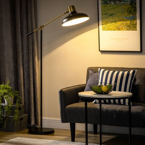 Reguleeritava kõrgusega kaarlamp 40 W pööratav lugemislamp E27 sokliga elutuppa Must.