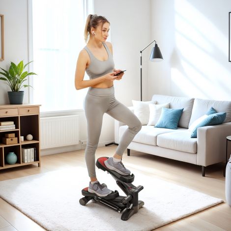 SPORTNOW Mini-Stepper kodus kasutamiseks Stepper treeningseade LCD-ekraaniga, fitness-stepper kuni 100 kg jalgade treeninguks, kodukontori fitness treening, must
