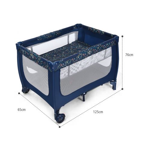 2-ühes reisivoodi ja mänguaed, kokkupandav lastevoodi 125 × 65 × 76 cm sinine