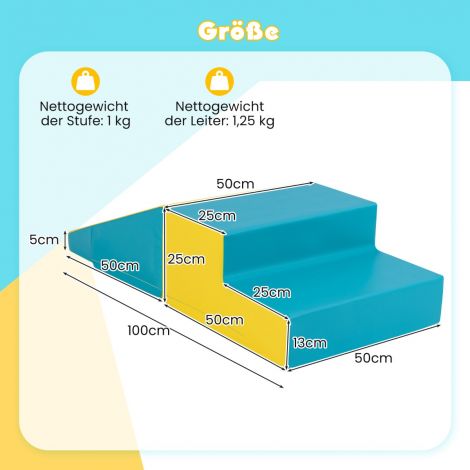 2-osaline laste vahtplokkide komplekt müramiseks ja ronimiseks, pehmed klotsid kollane + roheline takjakinnitustega