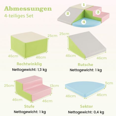 4-osaline vahtklotsikomplekt mängimiseks ja ronimiseks, hiigelklotsid, suurklotsid, roosa + roheline