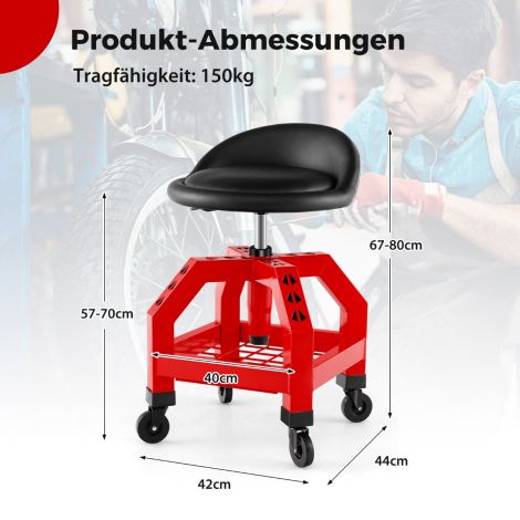 Reguleeritava kõrgusega töökojatool, kandevõime 150 kg, tööriistarestiga, punane