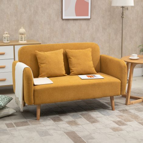 Kahekohaline diivan Loveseat patjadega, reguleeritavad jalatoed, sametilaadne polüester, vaht, kompaktne disain, 2-kohaline, naturaalne+Kollane| Aosom