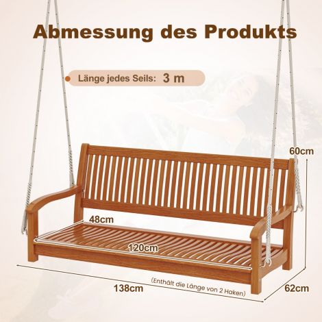 2-kohaline kiikpink, kandevõime kuni 360 kg, akaatsiapuidust verandakiik