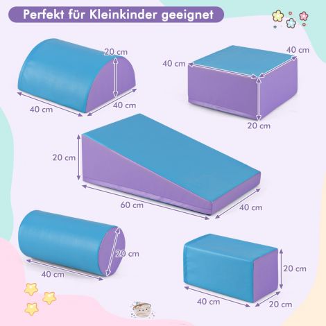 5-osaline vahtplokkide komplekt, hiigelklotsid müramiseks ja ronimiseks, suured klotsid sinine + lilla