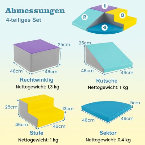 4-osaline vahtplokkide komplekt müramiseks ja ronimiseks, hiigelklotsid, suured klotsid, sinine + lilla