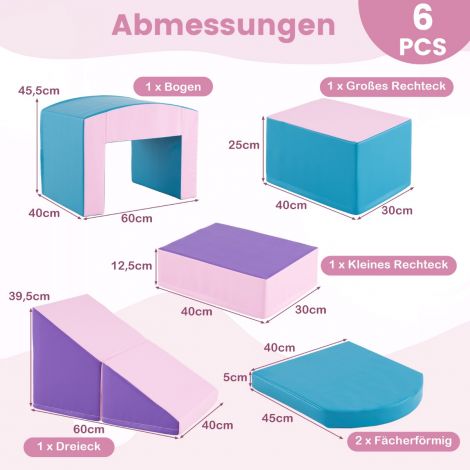 6-osaline poroloonklotside komplekt tunneliga, trepi ja kaldteega, sinine + lilla, takjakinnitustega