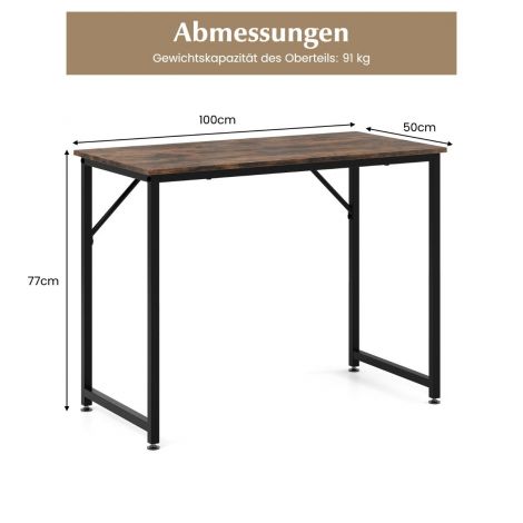Arvutilaud reguleeritavate jalapolstritega, kompaktne arvutilaud, kirjutuslaud 100 x 50 x 77 cm, pruun