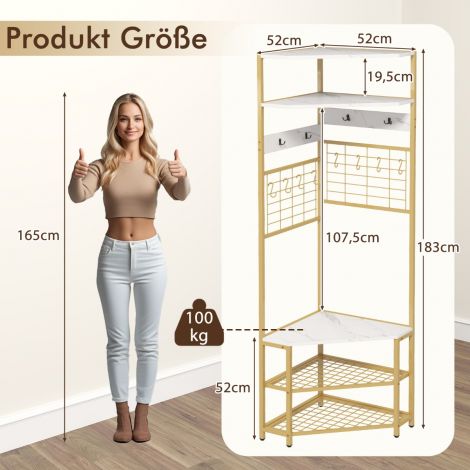 Nurgeline riidenagi kingapingiga ja 12 metallkonksuga, vabaltseisev riidestange, valge