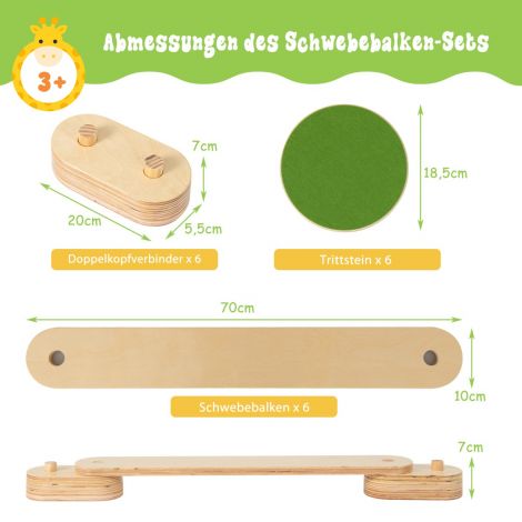 12-osaline tasakaalupalkide komplekt koos 6 tasakaalukiviga, vabalt kombineeritav, puidust, lastele