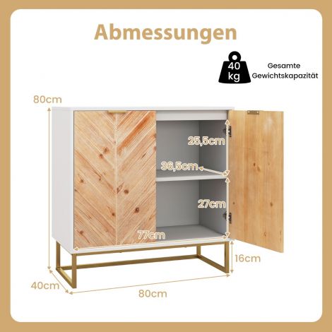Kummut 2 uksega köögikapp riiuliga, modernne puhvetkapp metalljalgadel, valge, 80 x 40 x 80 cm