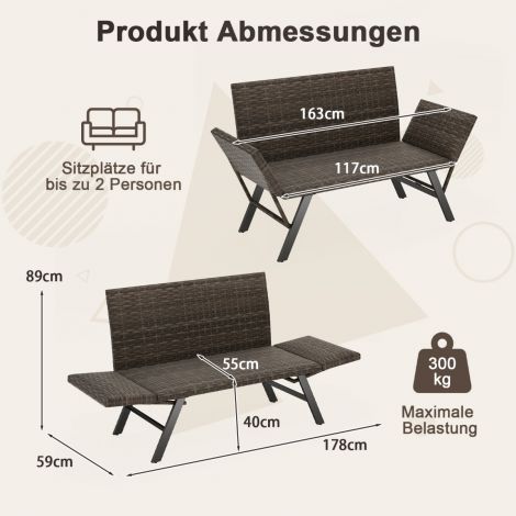 Polürotangist aiapink lamamisfunktsiooniga ja reguleeritavate käetugedega aiadiivan rõdupink