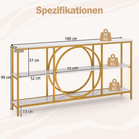 Kolmetasandiline mid-century stiilis konsoollaud, vastupidav metallraamiga esikulaud, valge
