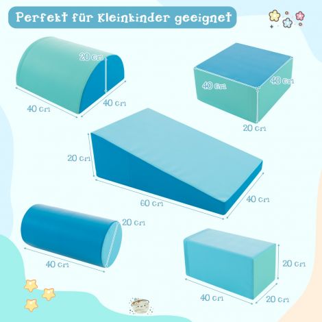 5-osaline vahust ehitusklotside komplekt, hiigelklotsid müramiseks ja ronimiseks, suured ehitusklotsid, sinine