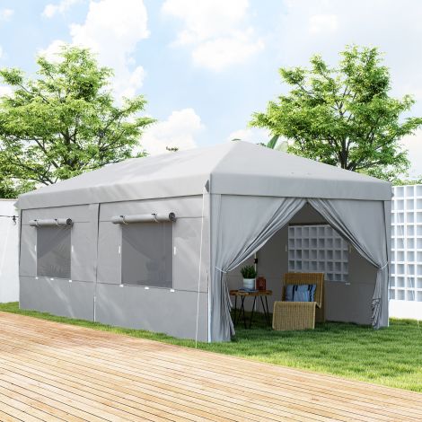 Paviljon umbes 3x6m, veekindel stabiilne talvekindel pop-up kokkupandav paviljon, UV-kaitse 50+, kokkupandav peotelk aiatelk 6 küljega kott aiapaviljoniks telkimiseks aeda, helehall