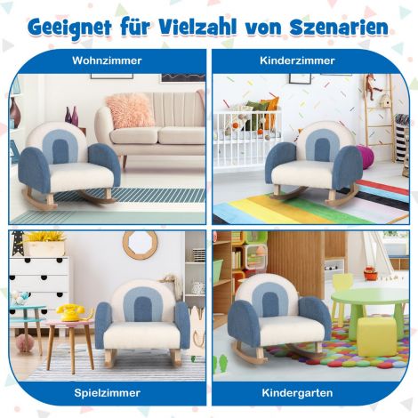 Laste kiiktool, teddy-plüüskattega tugitool pappelipuidust kiikjalgadega, sinine