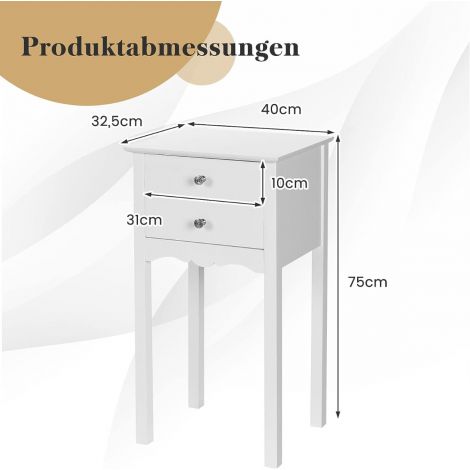 2 sahtliga ja ümberminekukaitsega valge moodne abilauake/öökapp 40 × 32 × 75 cm