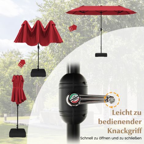 Kahepoolne päikesevari alusega 400 x 200 cm Suur XXL veinipunane päikesevari