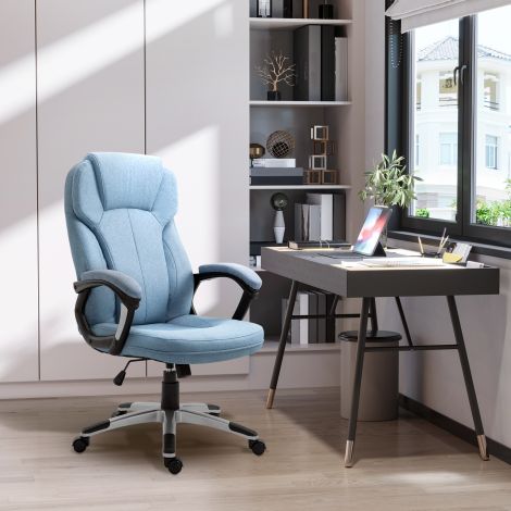 Vinsetto juhi kontoritool ergonoomiline kirjutuslaud reguleeritava kõrgusega helesinine linane 66x75x110-120cm mugavaks töötamiseks.