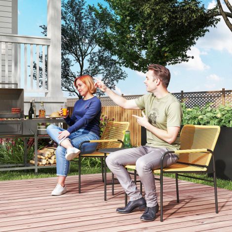 3-osaline rotangist bistrokomplekt, istumisgrupp, aiamööblikomplekt 2 aiatooliga, diivanilaud, rõdumööblikomplekt aeda, terrassile, teras, kollane