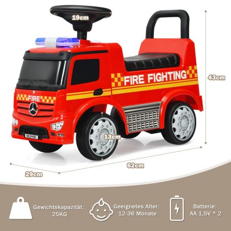 Laste tuletõrjeauto, litsentseeritud Mercedes-Benzi lükatav auto, 62 × 29 × 43 cm, punane
